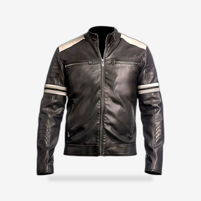 Hybrid Racer Leather Jacket front view - AtomBiker