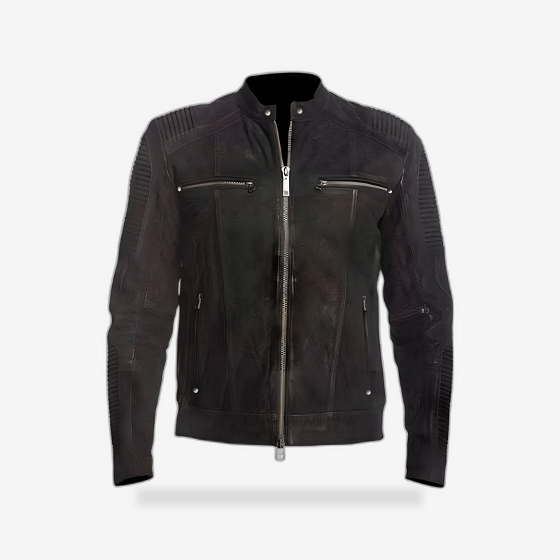 Cafe Racer Distressed Leather Jacket front view - AtomBiker