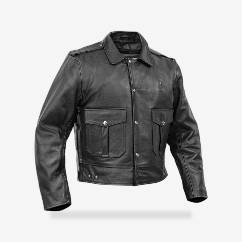 Blackhawk Men’s Leather Motorcycle Jacket front view - AtomBiker