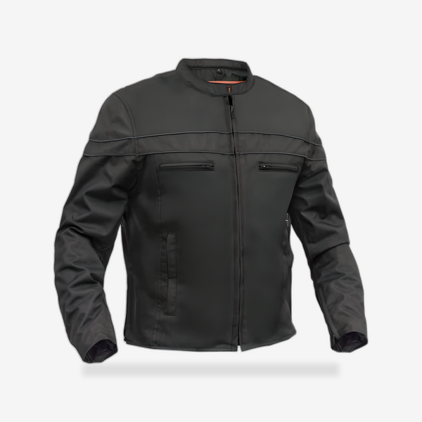 All-Season Men's Textile Motorcycle Jacket with Reflective Stripes front view - AtomBiker