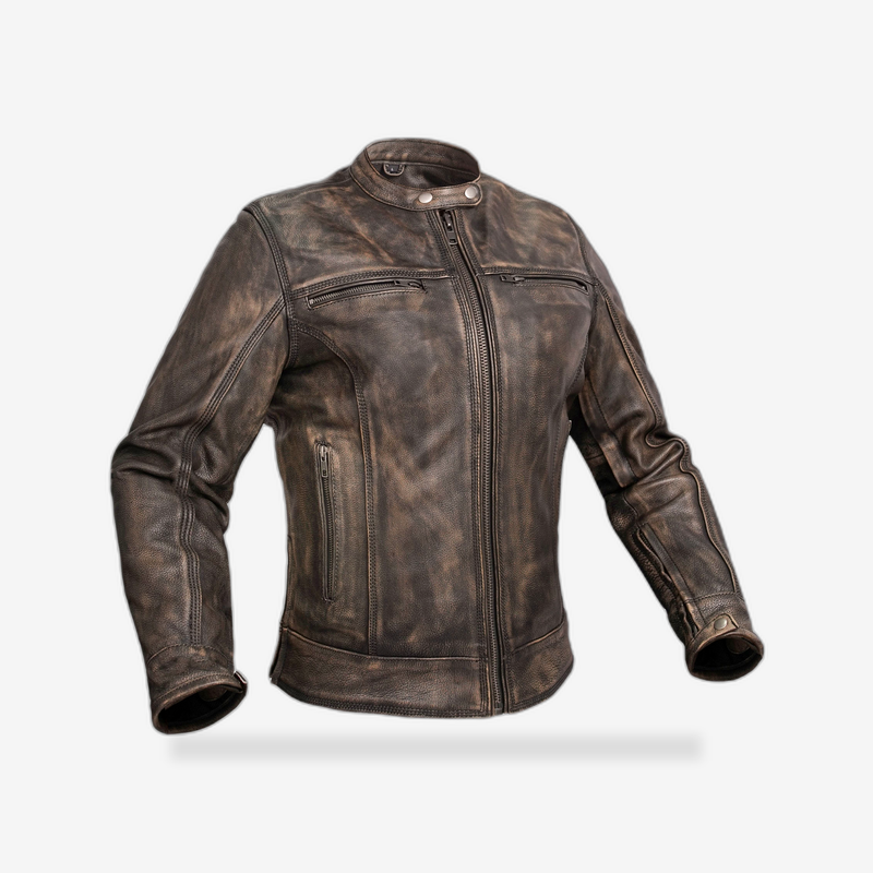 ASHBORNE - Women’s Leather Motorcycle Jacket front view - AtomBiker