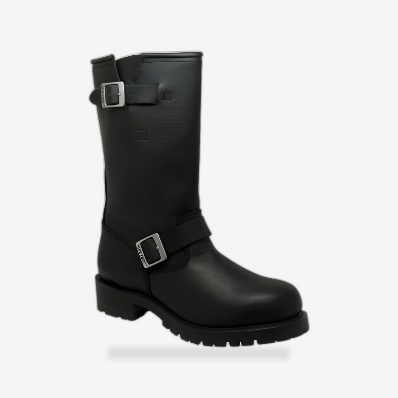 Shadowstep Men's Black leather motorcycle boots front view - AtomBiker