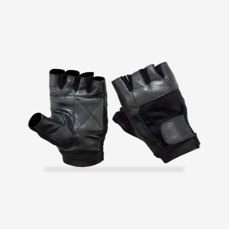 Leather / Mesh Fingerless Glove front view - AtomBiker