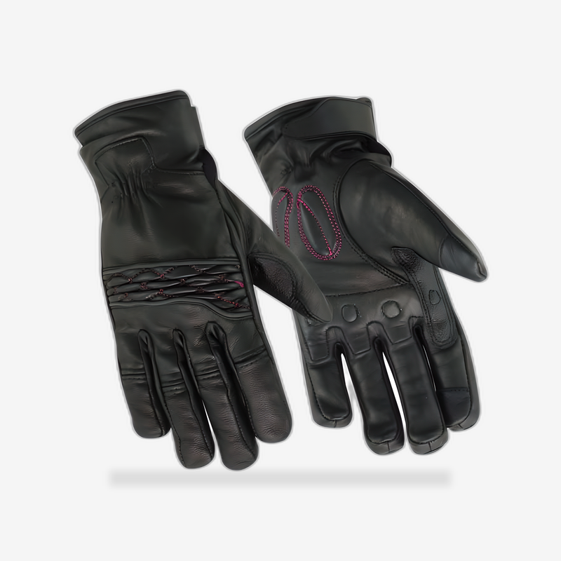 Women's Cruiser Glove (Black/Pink) front view - AtomBiker