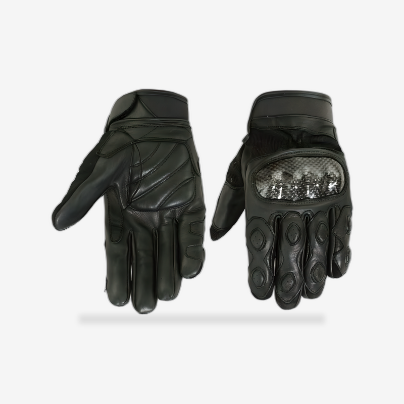 Leather/ Textile Sporty Glove front view - AtomBiker