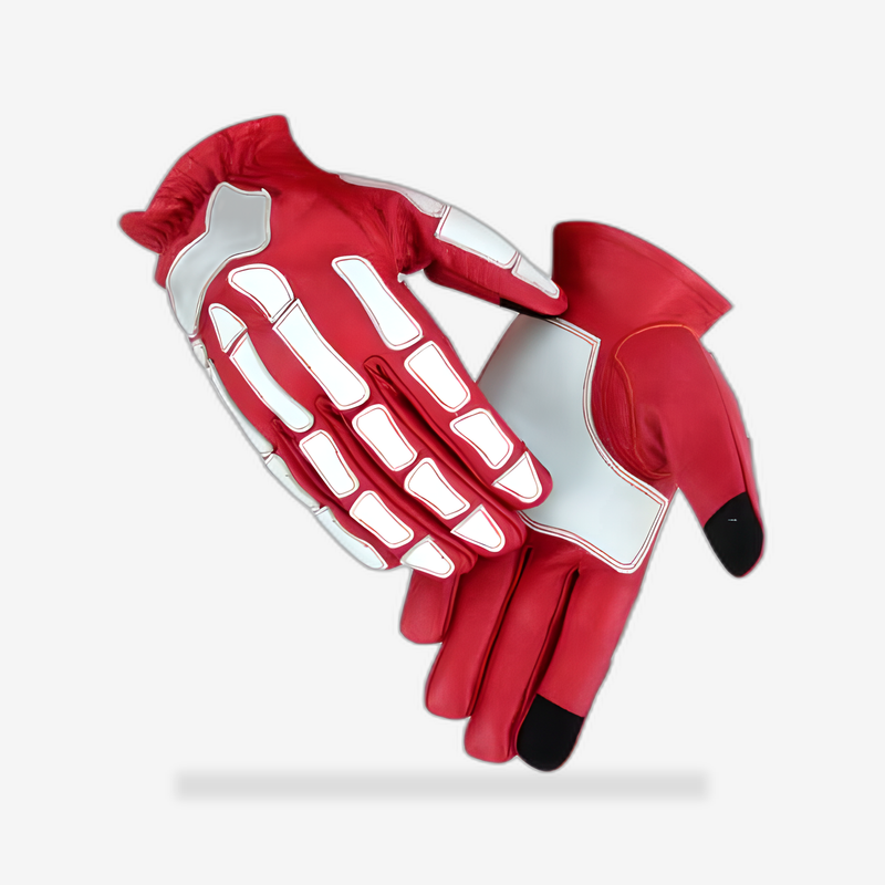 Skeletal Grip Red and White Skeleton Design Riding Glove front view - AtomBiker