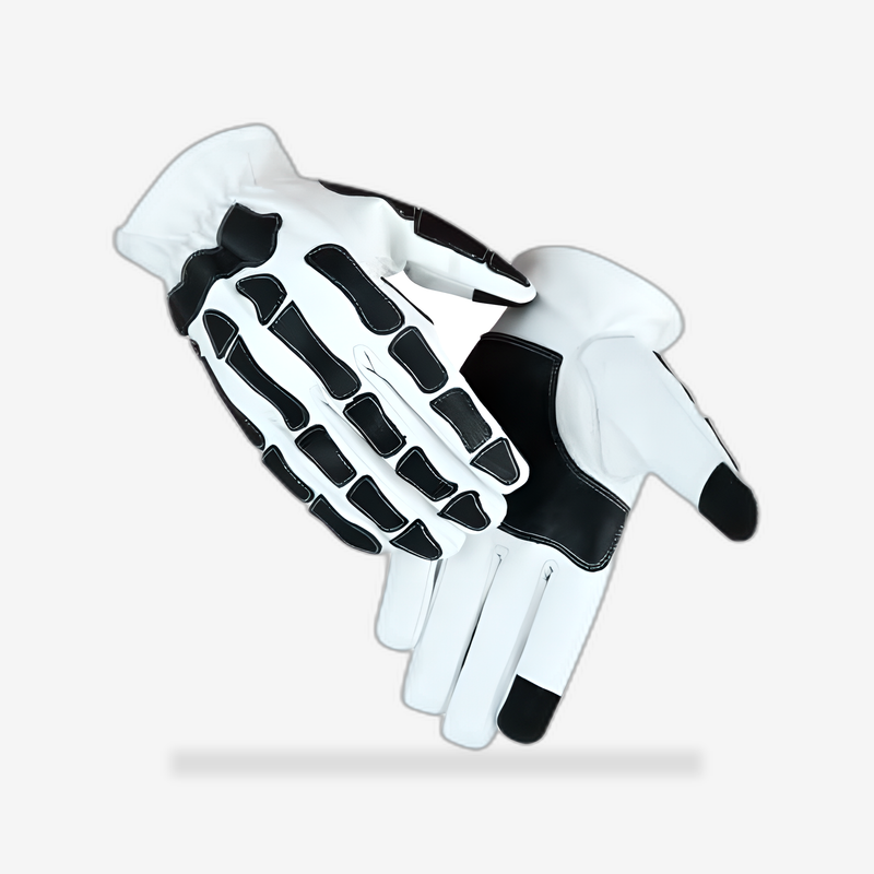 Glove Grace White and Black Skeleton Hand Riding Glove front view - AtomBiker