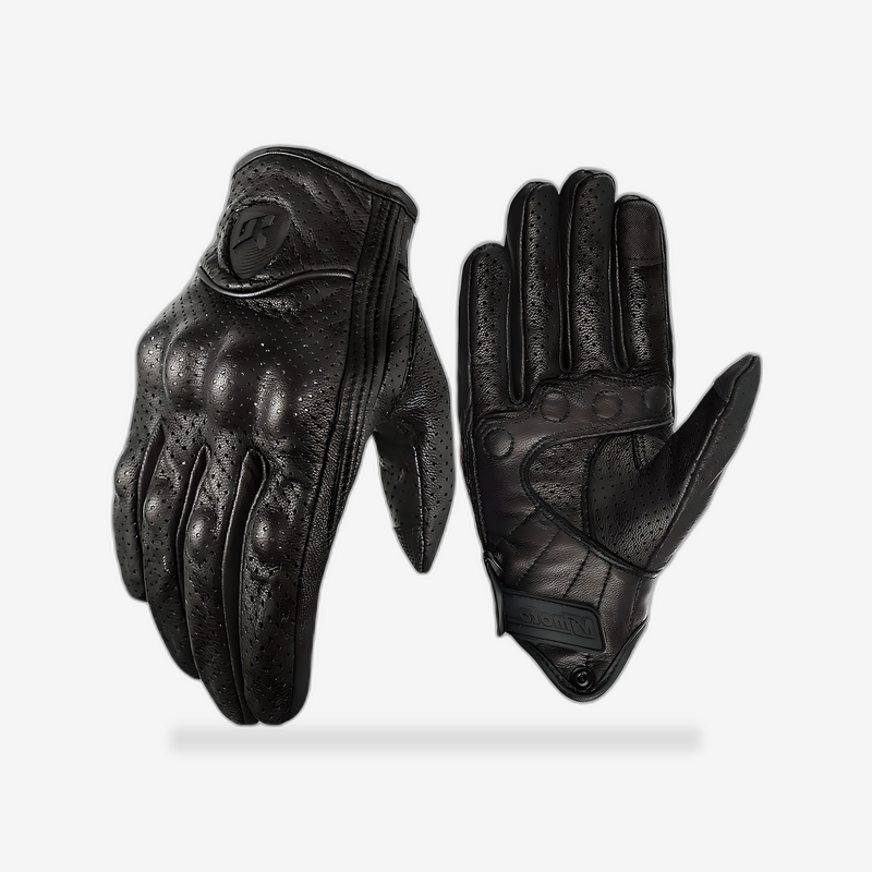 Classic Retro Leather Gloves front view - AtomBiker