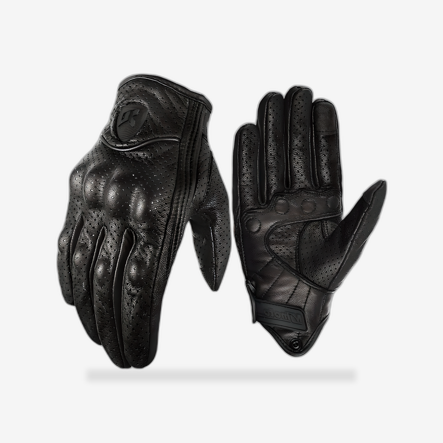 Classic Retro Leather Gloves front view - AtomBiker