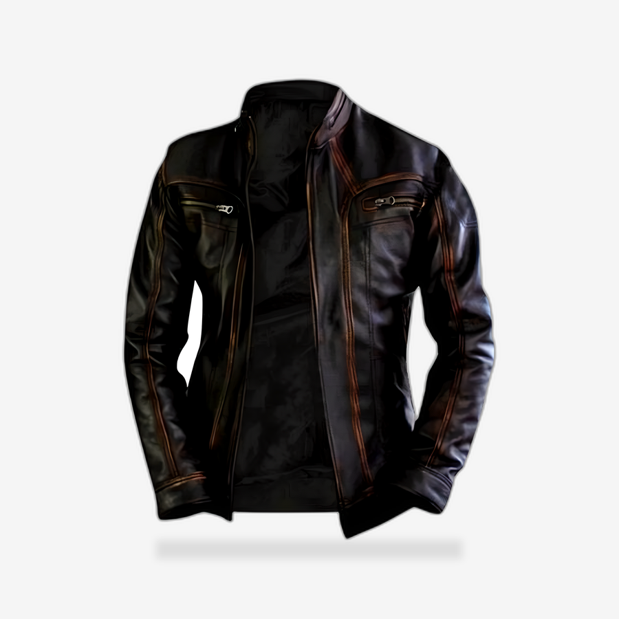 Vintage Brown Cafe Racer Jacket front view - AtomBiker