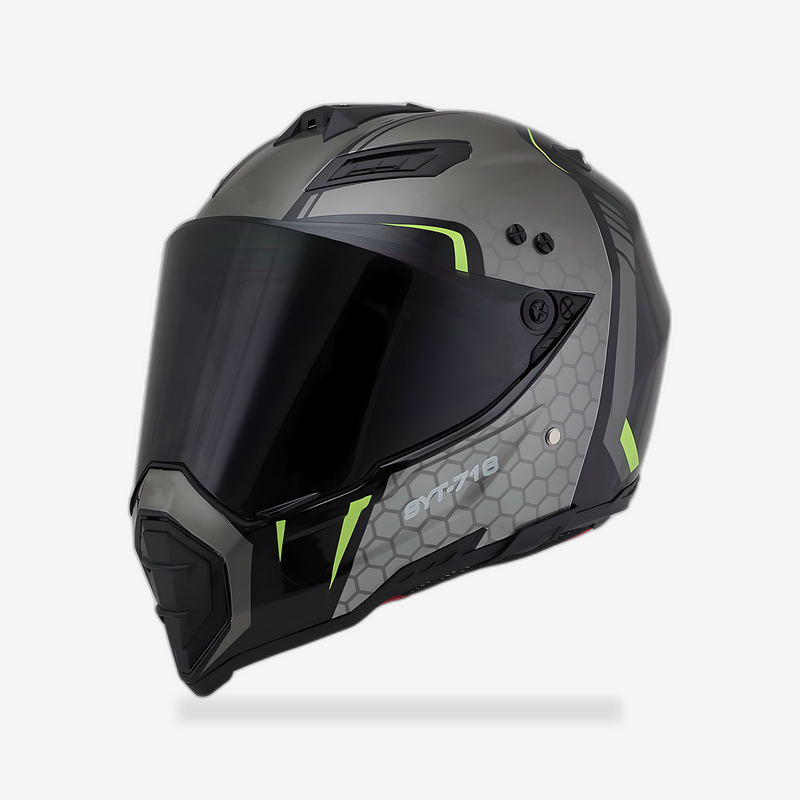 Handsome full-cover motorcycle off-road helmet front view - AtomBiker