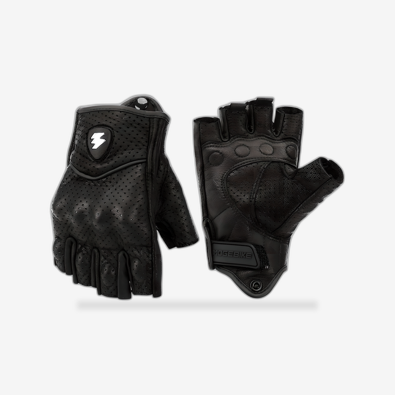 Rebel Half-Finger Leather Gloves front view - AtomBiker