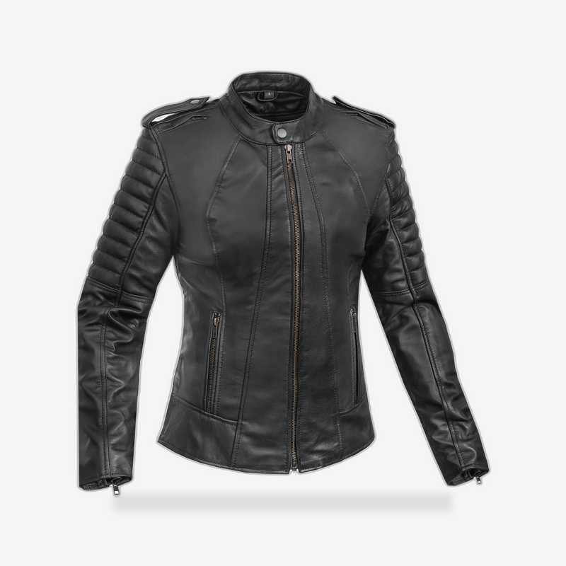 Women's Updated Biker Style Jacket front view - AtomBiker