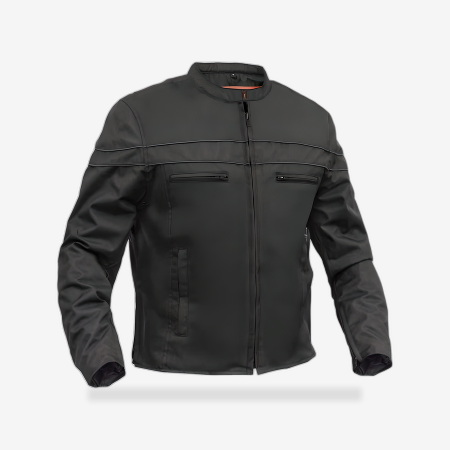 All-Season Men's Textile  Motorcycle Jacket with Reflective Stripes front view - AtomBiker