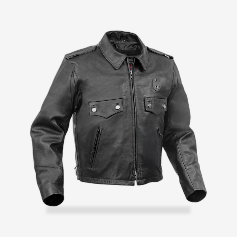 Black Raider Men’s Leather Motorcycle Jacket front view - AtomBiker