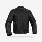 Men's Black Vented Motorcycle Jacket with Plain Sides front view - AtomBiker