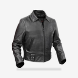 Iron Warrior Men’s Leather Motorcycle Jacket front view - AtomBiker