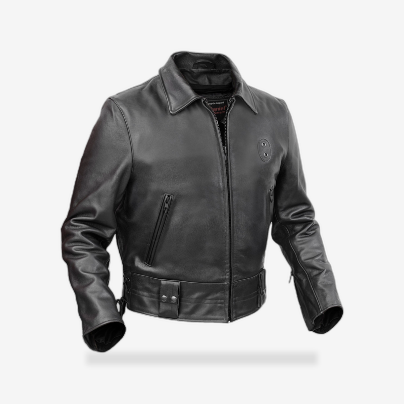 Iron Warrior Men’s Leather Motorcycle Jacket front view - AtomBiker