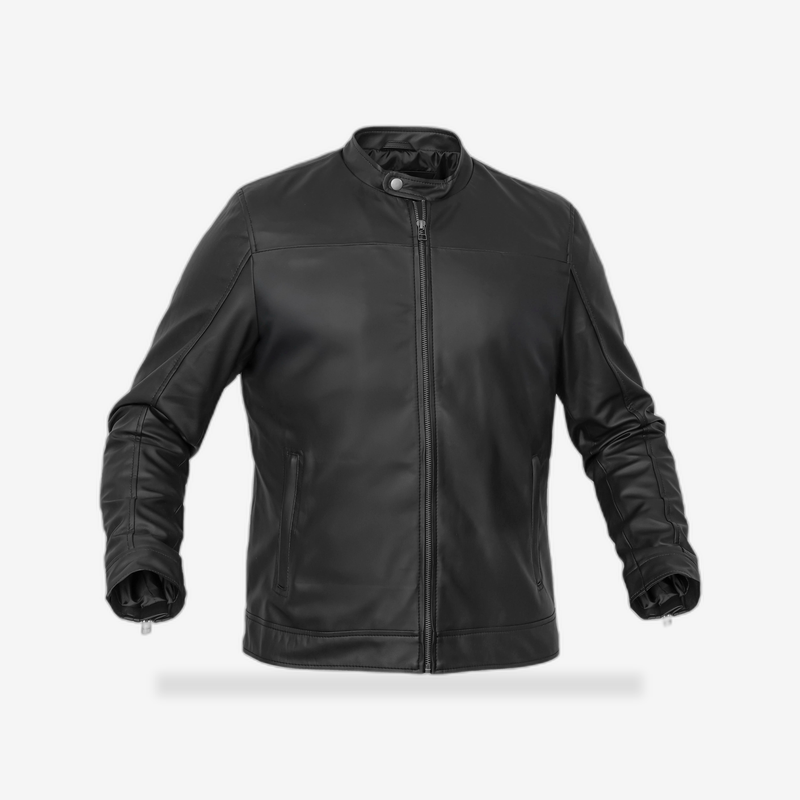 Night Bolt Men’s Faux Leather Motorcycle Jacket front view - AtomBiker