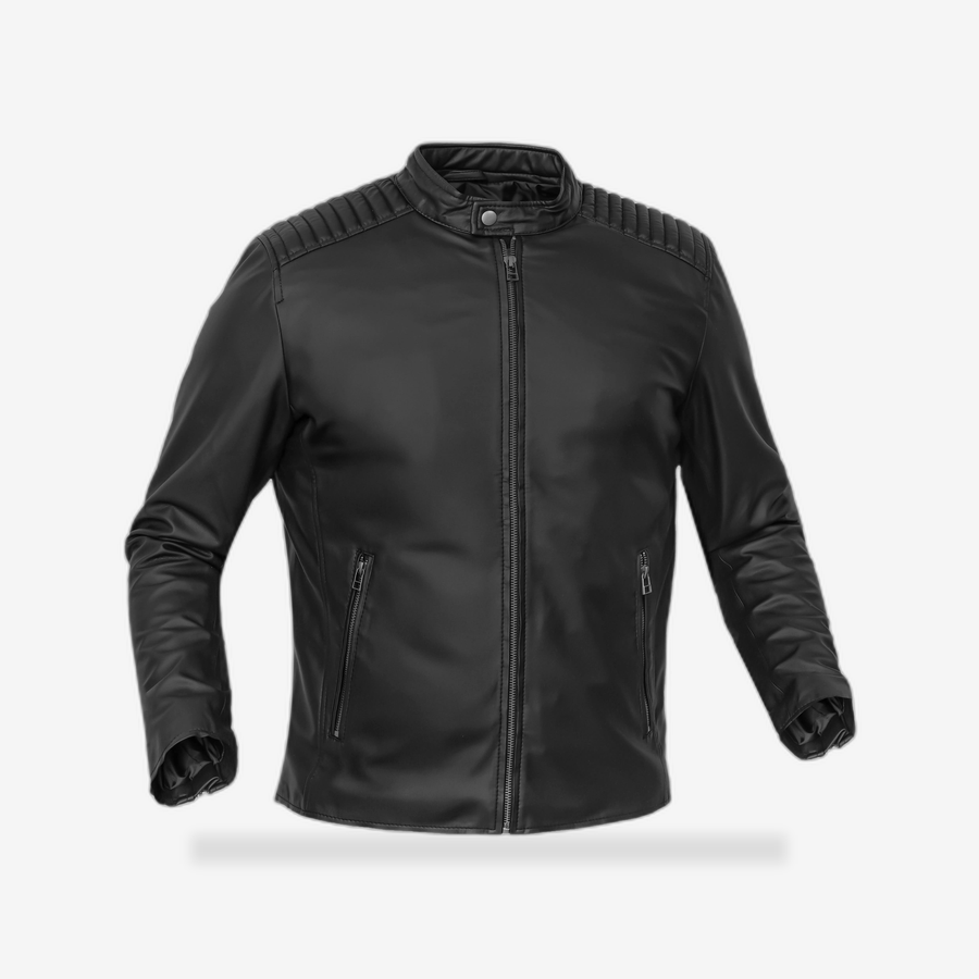 Rivet Soul Men’s Faux Leather Motorcycle Jacket front view - AtomBiker