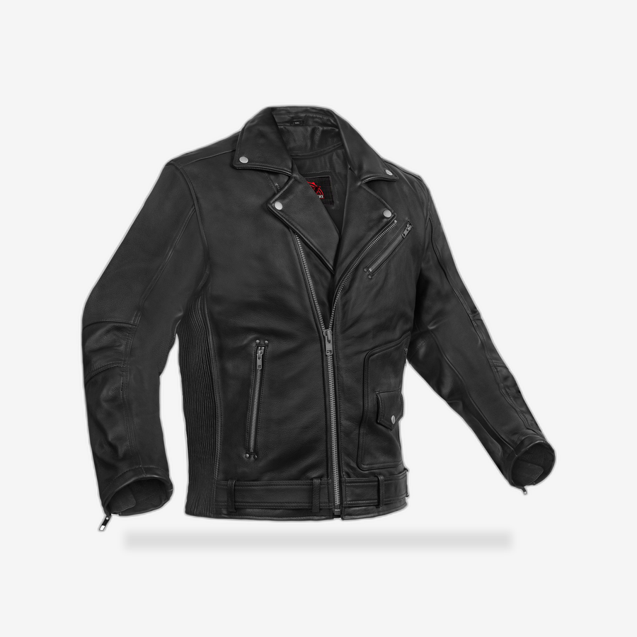 Black Cavalry - Men’s Motorcycle Leather Jacket front view - AtomBiker