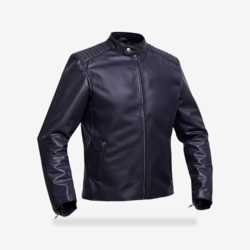 NavyFlux Men’s Faux Leather Jacket front view - AtomBiker