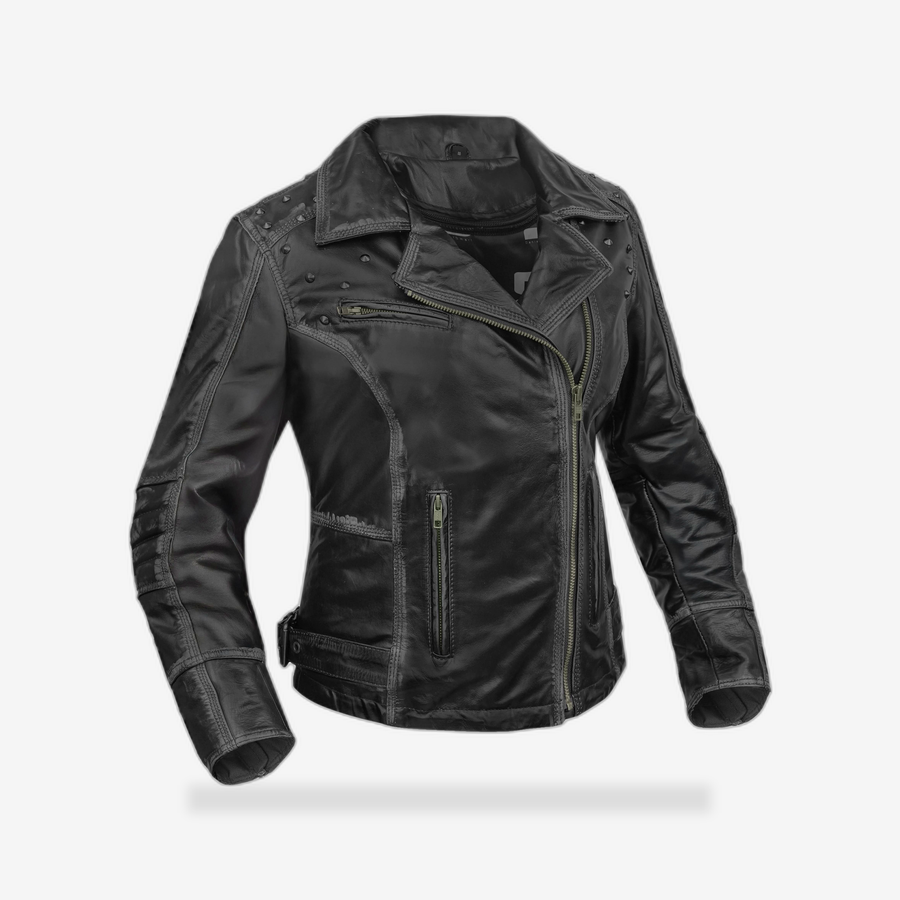 Shadow Stud - Women’s Leather Motorcycle Jacket front view - AtomBiker
