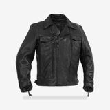 ShadowRider - Men's Leather Motorcycle Jacket front view - AtomBiker