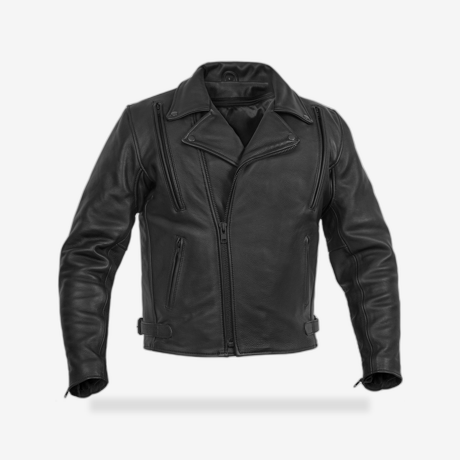 Dark Nova Leather Motorcycle Jacket front view - AtomBiker