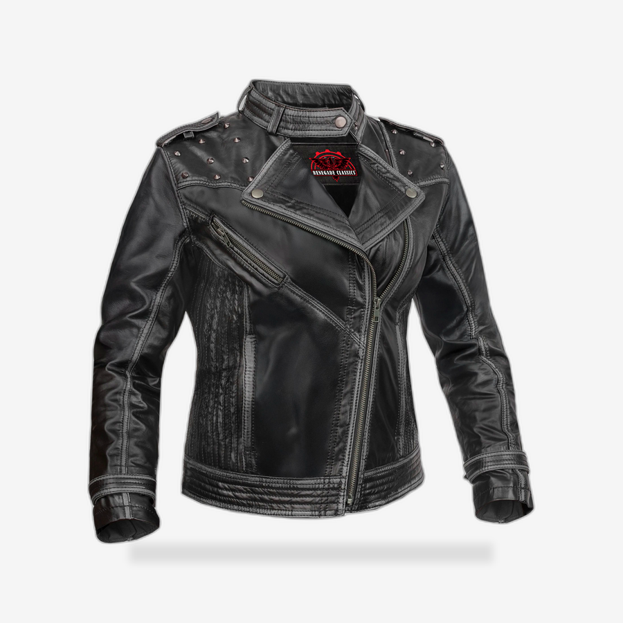 Mistress – Women’s Leather Motorcycle Jacket front view - AtomBiker