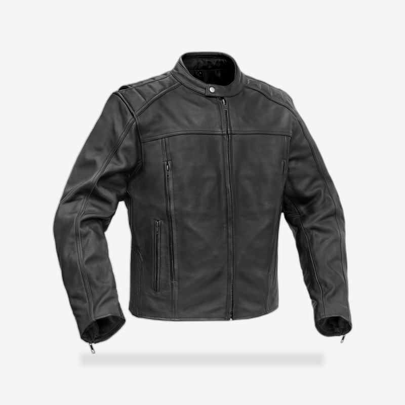 HellBorn - Men’s Leather Motorcycle Jacket front view - AtomBiker