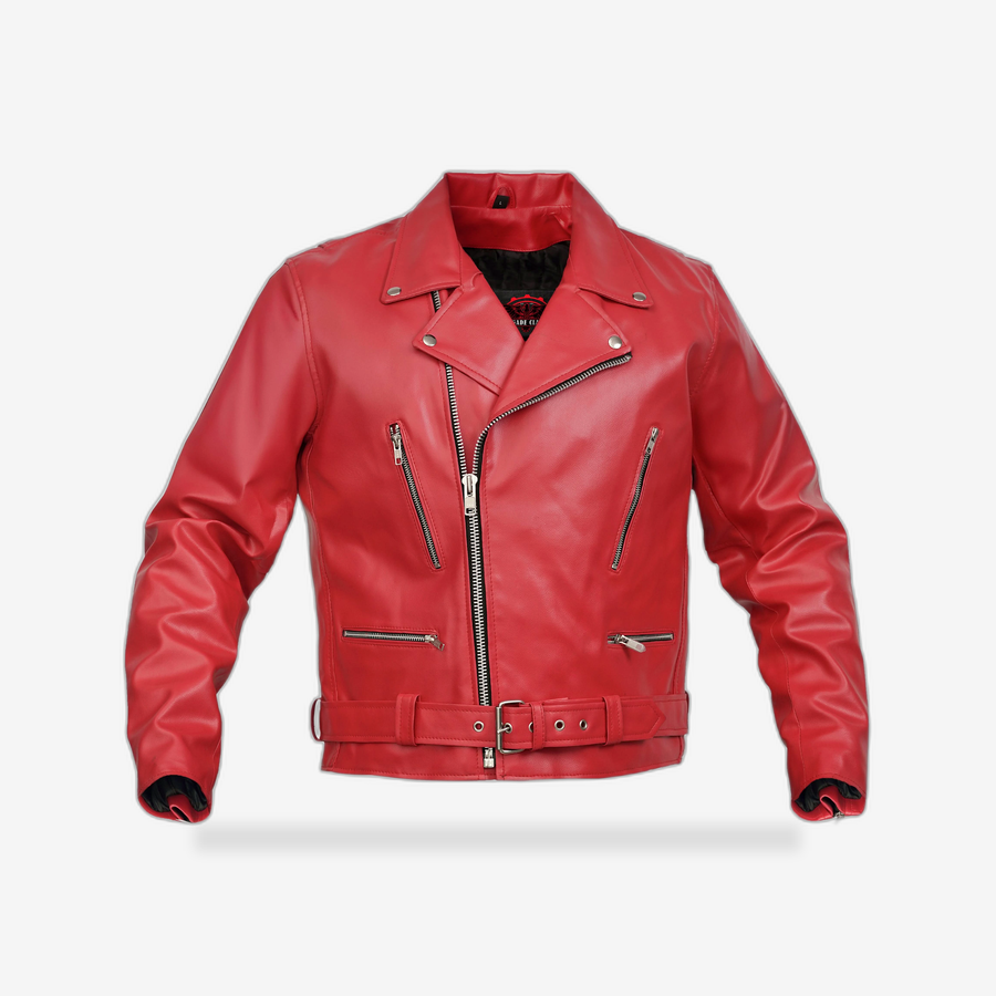 Crimson Firebrand Men’s Faux Leather Motorcycle Jacket front view - AtomBiker