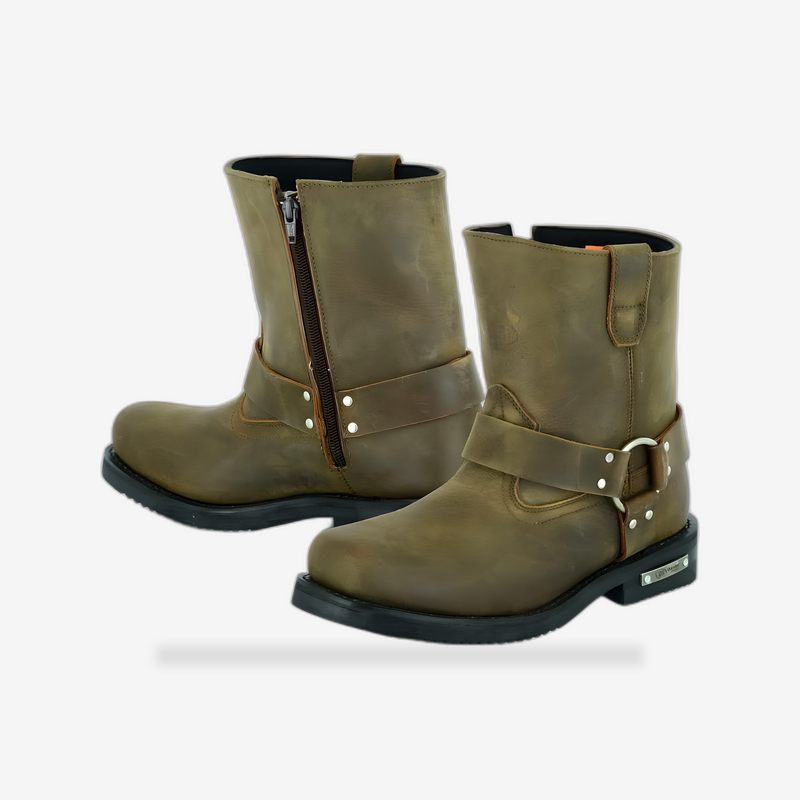 Men's Side Zipper Waterproof Boots- Brown front view - AtomBiker
