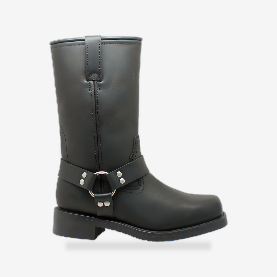 StormGuard Men's black Leather biker boots front view - AtomBiker