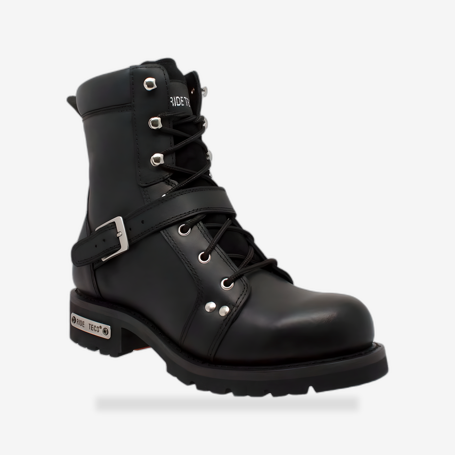 Commandsole 6" Black Biker Leather Boot front view - AtomBiker