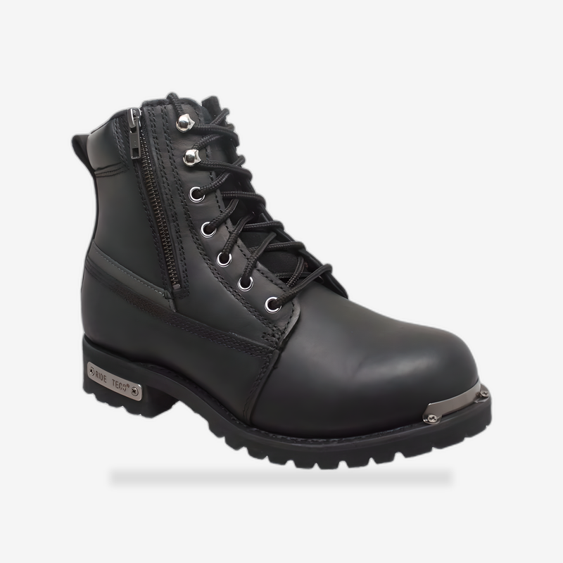 Nitrostep Black 6' Leather Motorcycle Boots front view - AtomBiker