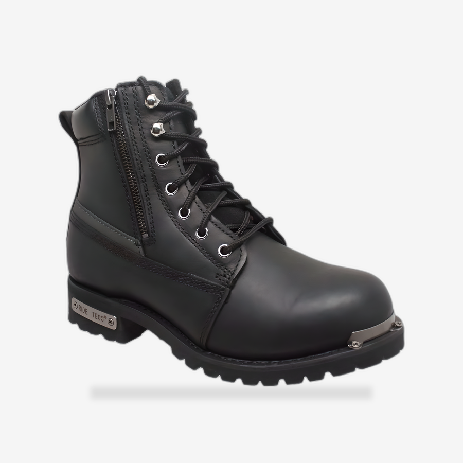 Nitrostep Black 6' Leather Motorcycle Boots front view - AtomBiker