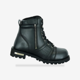 Men's 6'' Side Zipper Plain Toe Boot W/Perforation front view - AtomBiker