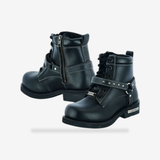 Women's Boots with Side Zipper and Single Strap front view - AtomBiker