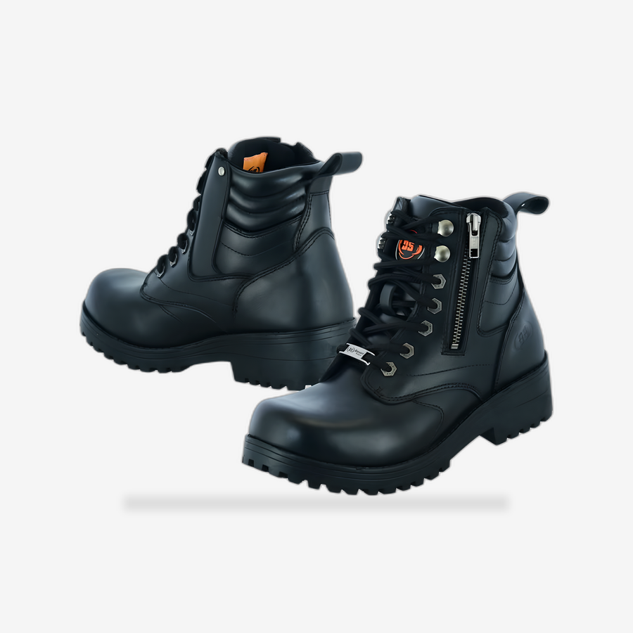 Women's Side Zipper Plain Toe Boots front view - AtomBiker