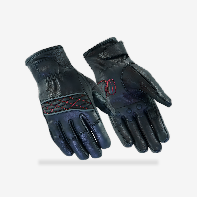 Women's Cruiser Glove (Black / Red) front view - AtomBiker