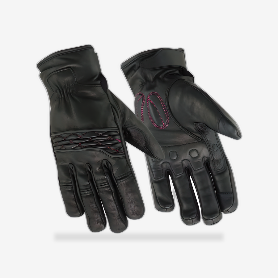 Women's Cruiser Glove  (Black/Pink) front view - AtomBiker