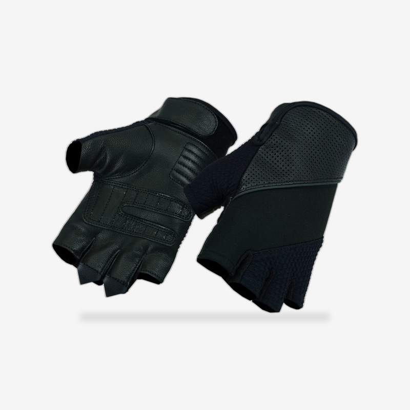 Leather/ Textile Fingerless Motorcycle Gloves