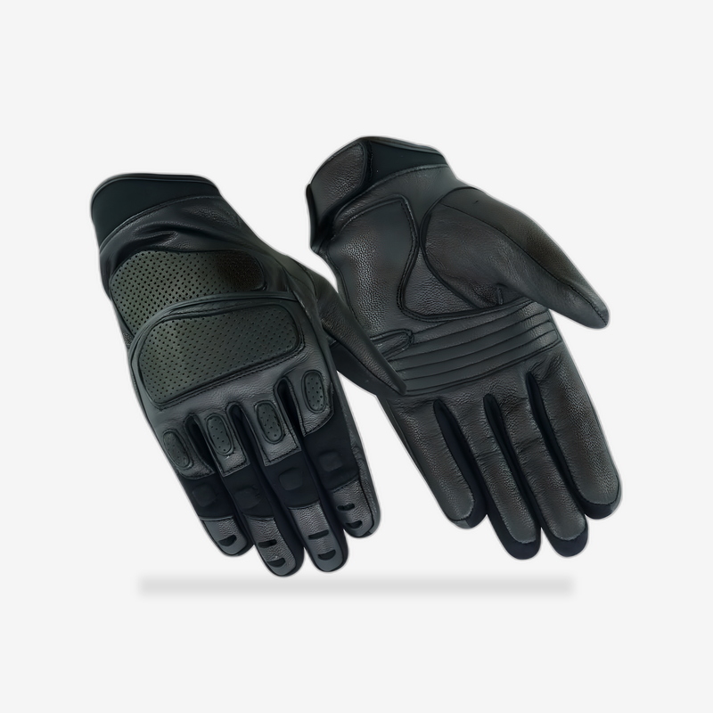 Heavy Duty Leather Sporty Glove front view - AtomBiker
