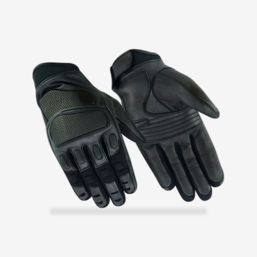 Heavy Duty Leather Sporty Glove front view - AtomBiker