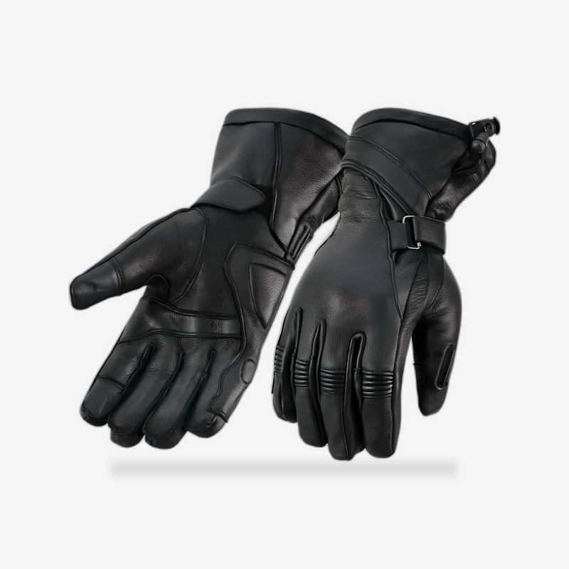 Avengers Men's leather gauntlet gloves front view - AtomBiker