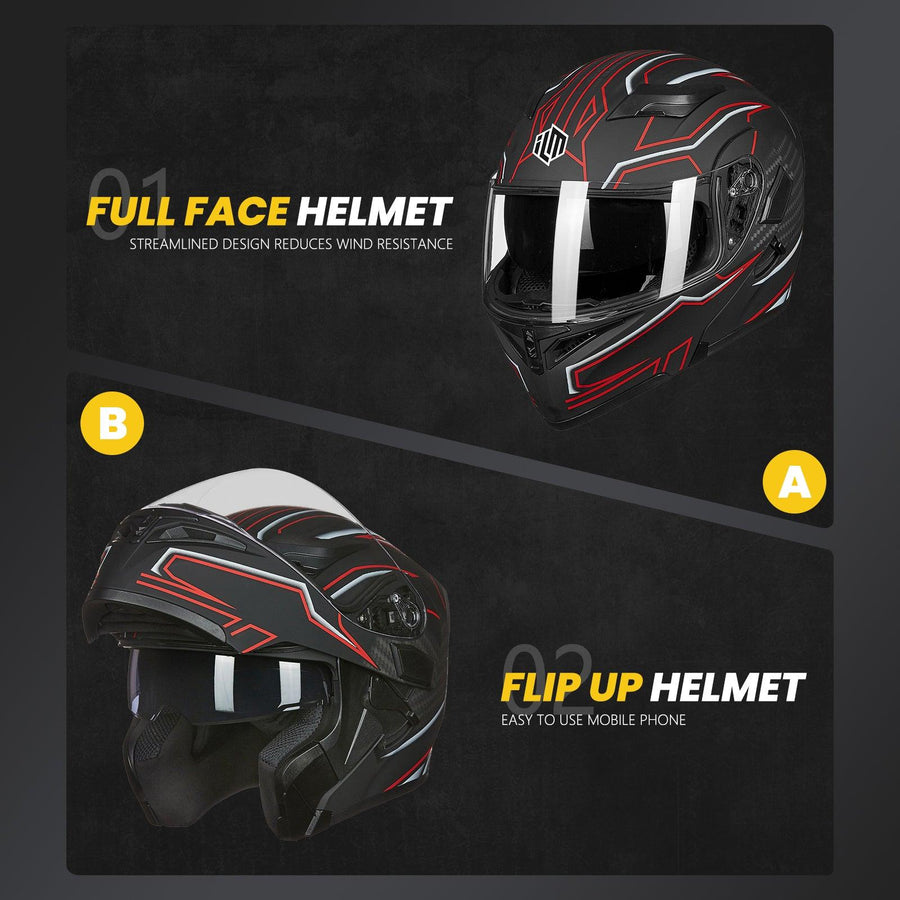 LED Modular Full Face Motorcycle Helmet