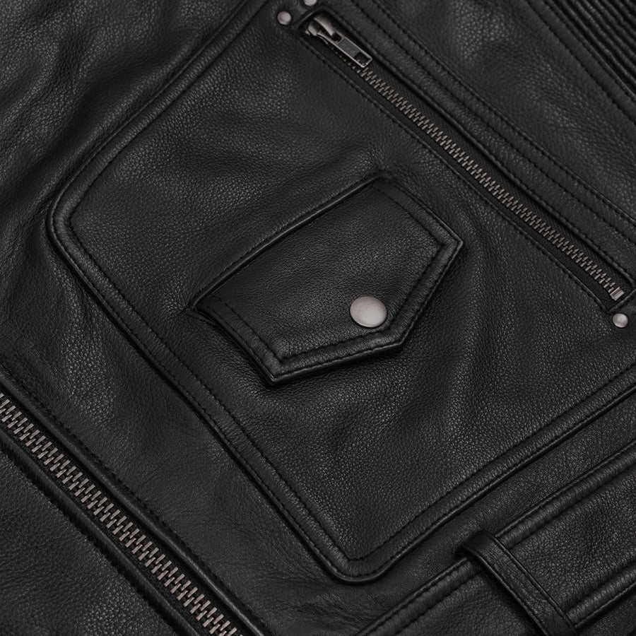 Black Cavalry Leather Motorcycle Jacket