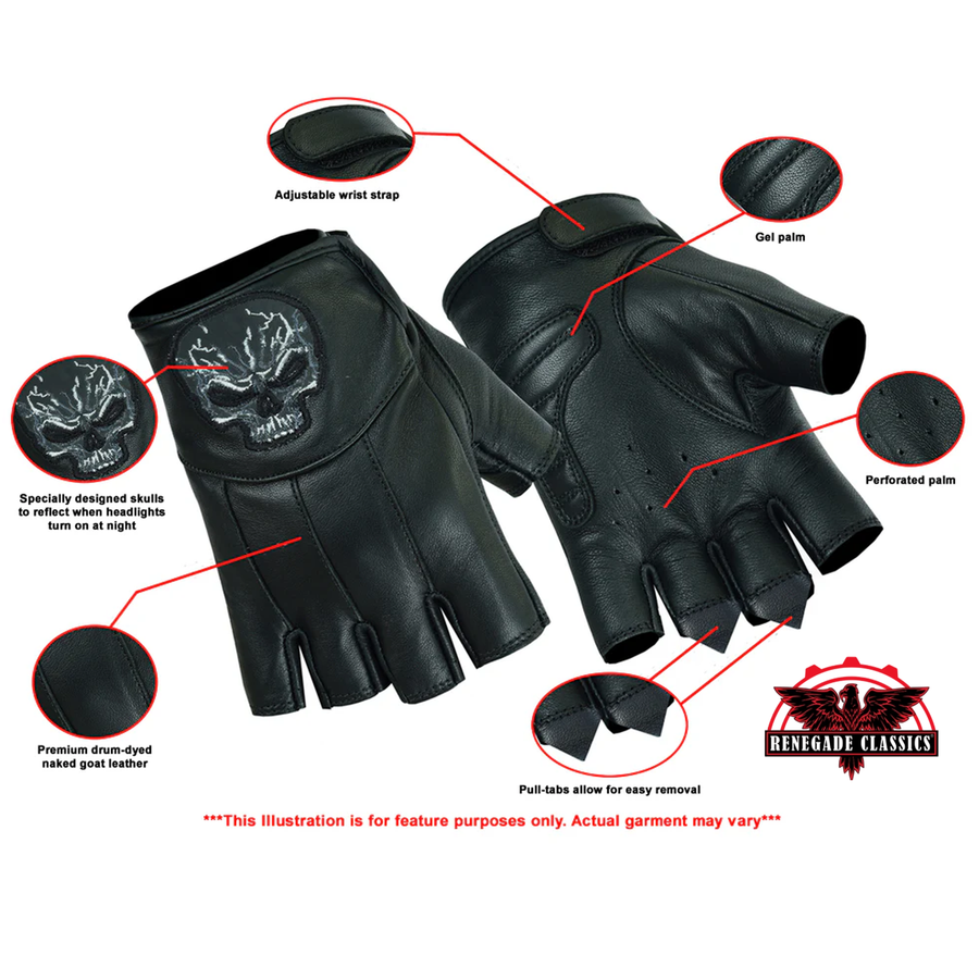 Reflective Skull Fingerless Motorcycle Gloves