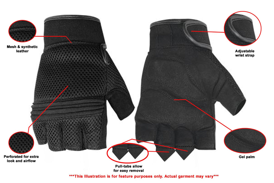 Synthetic Leather/ Mesh Fingerless Motorcycle Gloves